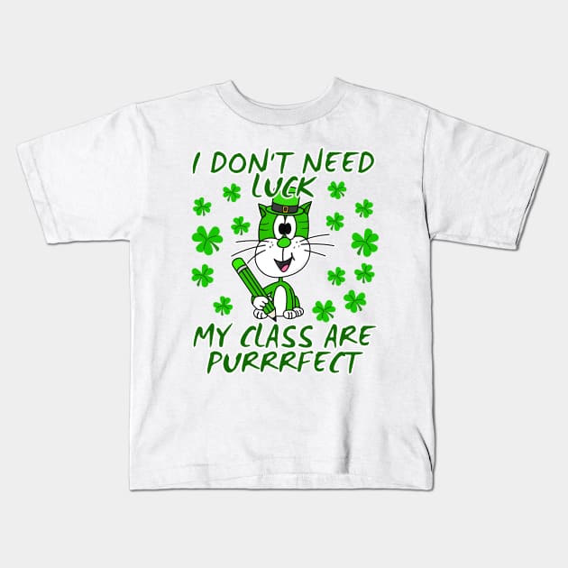 St. Patrick's Day Teacher Cat Kids T-Shirt by doodlerob